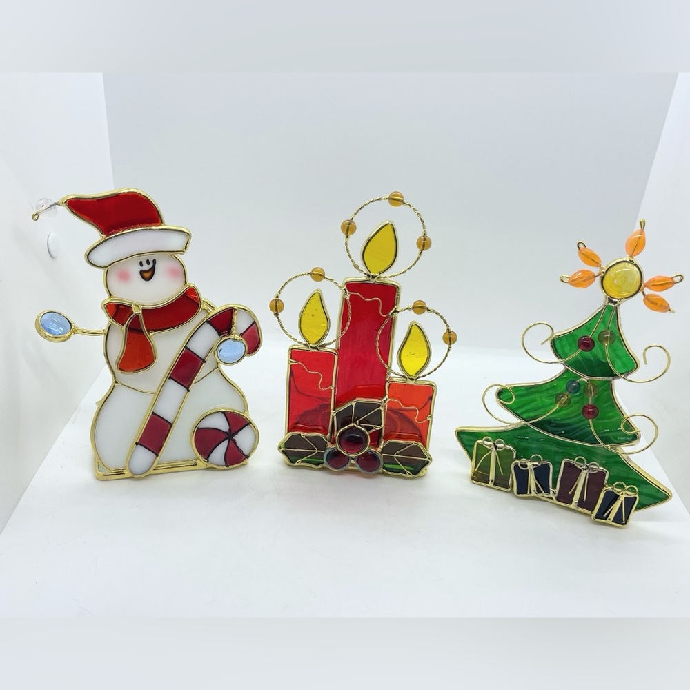 Festive Stained Glass Holiday Decor Set